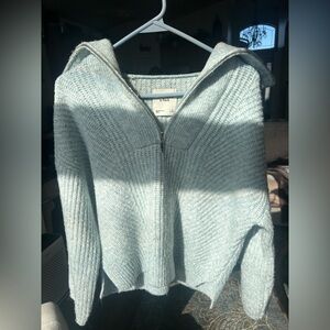 Abercrombie & Fitch Light Blue And White Mix Knit Quarter-Zip Sweater